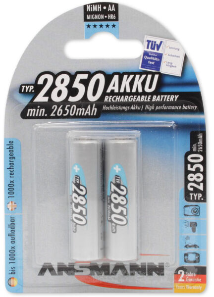 ANSMANN Accu AA 2.800 mAh NiMH 1,2 V - oplaadbare penlitebatterijen AA, hoge capaciteit, ideaal voor een hoog stroomverbruik voor zaklamp, controller, camera, flitser van fotocamera, modelb. (8 stuks