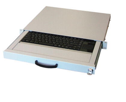 Tiroir pour clavier 19" 1U avec clavier DE, pavé tactile, RAL7035