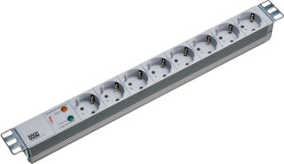 Bloc multiprises 19" 1U 7 x CEE7/3 avec protection contre les surtensions et interrupteur, gris