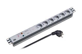 Bloc multiprises 19" 1U 6 x CEE7/3 avec protection contre les surtensions + filtre secteur, gris