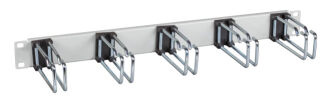 Panneau de routage de c&acirc;bles 19", 1U, 5 x double support m&eacute;tallique 75 mm, RAL9005