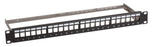 Panneau de distribution 19" 1U, 24 ports, gris, avec 24 ports RJ45 Keystone Slimline Cat.6A