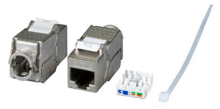 Panneau de distribution 19" 1U, 24 ports, gris, avec 24 ports RJ45 Keystone Slimline Cat.6A