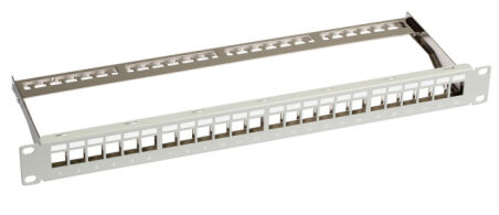 Panneau de distribution 19" 1U 24 ports en m&eacute;tal noir avec 24x RJ45 Keystone Slimline