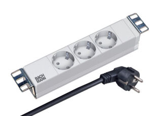 Bloc multiprises 10" 1U 3 voies, sans interrupteur, RAL7035