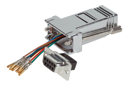 Adaptateur modulaire Jack D-Sub 09 / Jack RJ45, bo&icirc;tier m&eacute;tallis&eacute;