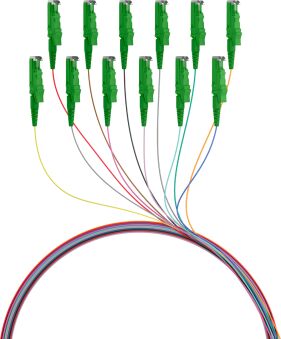Câbles R&M Pigtail E2000Ù/APC OS2 G652D couleur, lot de 12 (2 m)