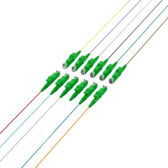Câbles R&M Pigtail E2000Ù/APC OS2 G652D couleur, lot de 12 (2 m)