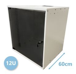 Bo&icirc;tier mural 19 pouces 12U de base, profondeur 600 mm, 1 pi&egrave;ce, montage &agrave; plat, RAL9010