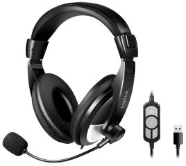 LogiLink Casque audio st&eacute;r&eacute;o avec commande , 1x USB-A, noir