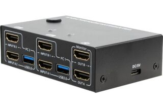 Switch KVM 2 ports double &eacute;cran 4K Hybride - DisplayPort + HDMI / USB 3.0